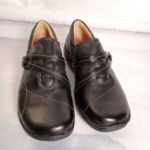 Clarks Unstructured Esma Black Leather Loafers Women’s 7.5 Excellent Cond